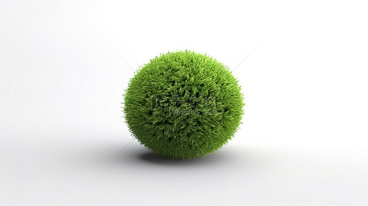 白色背景抽象样机球形设计中天然新鲜绿草球的 3D 渲染