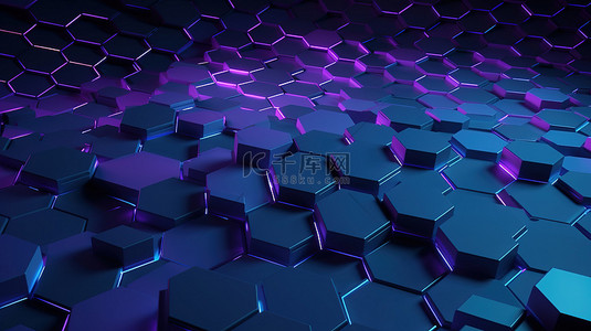 中紫色背景图片_紫色和蓝色 3d 渲染中的六角形几何背景墙纸