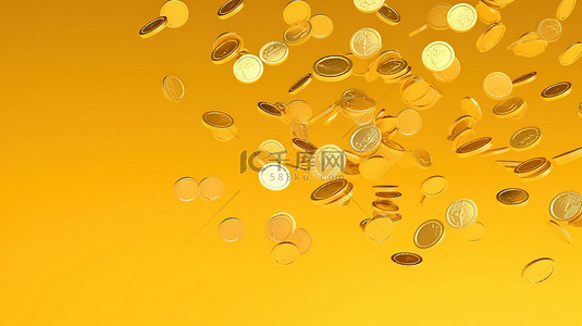 充满活力的黄色背景下的金色美元硬币象征着经济收益和繁荣 3D 渲染