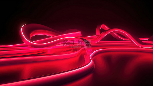 弯曲的 3d 渲染背景上的红色和粉红色霓虹灯反射