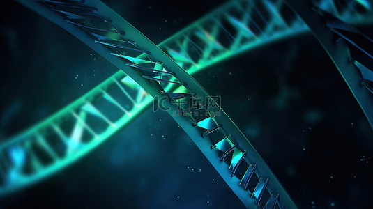 ae字幕条背景图片_绿色和蓝色背景下的三维 DNA 螺旋有充足的字幕空间