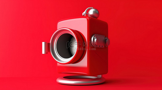 时尚的单色烘干机，红色背景 3d 图标上带有醒目的红色口音