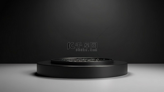 简约时尚黑色背景背景图片_漂浮在水面上的时尚黑色底座简约支架，用于在 3D 空白平台上展示产品
