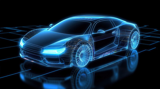 交通规范背景图片_全息汽车一种未来的交通方式 3D 渲染与复制空间