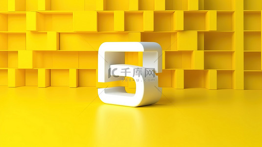 黄色摄影工作室背景与白色主题标签符号是 3D 渲染中的热门话题