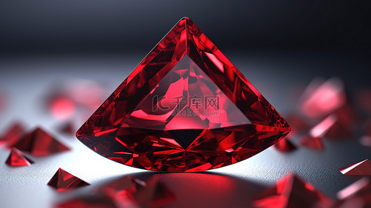 红形状背景图片_闪闪发光的红宝石的 3d 万亿形状渲染
