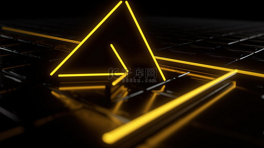 三角形箭头背景图片_3d 渲染方向符号黄色箭头图标，带有右轮廓三角形线