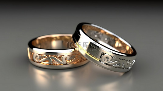 插画宝石背景图片_金银结婚戒指的 3d 渲染