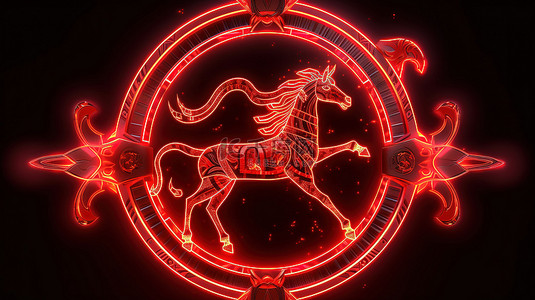 金牛座牛背景图片_红色霓虹灯辐射星座符号 3d 渲染中的发光射手座黄道带符号