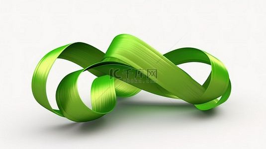 具有绿丝带概念的白色背景的 3d 渲染