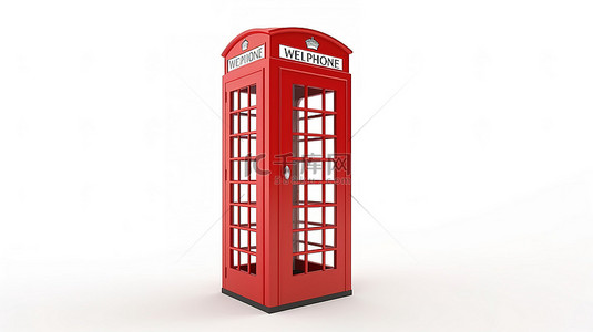3D 渲染白色背景，配有经典英国红色电话亭和 wifi 标志