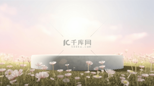 鲜花广告背景背景图片_草地花卉展台春季广告背景