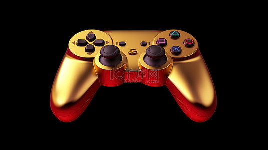 游戏控制器徽章金属金色游戏手柄徽章红宝石色纹理背景 3d 生成的数字图标
