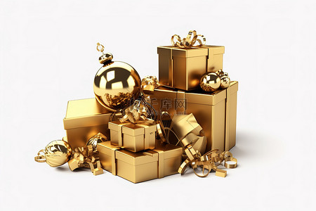 黄金png背景图片_金色礼品盒，带礼物和小玩意黄金PNG剪贴画