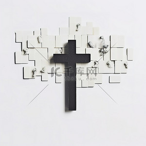 十字叉白色背景图片_基督被写在银色十字架上拼写单词