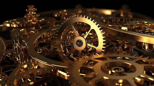 以令人惊叹的 3D 背景呈现的金色齿轮机制