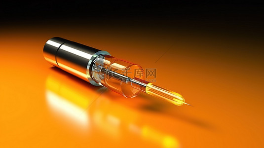 疫苗注射背景图片_3D 渲染的橙色注射针，用于医疗视觉效果