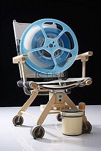 相机胶片背景图片_一把白色的椅子，上面有相机胶片和胶片卷轴