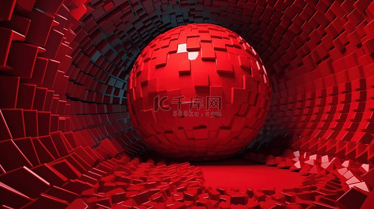 红色几何形状背景 3d 渲染球体和对象
