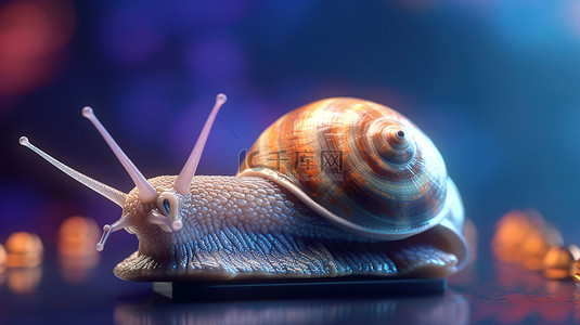 缓慢的加密货币雪崩，一只困倦而疲惫的蜗牛的 3D 渲染
