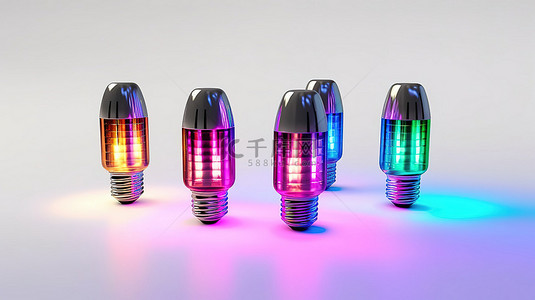 usb灯led背景图片_白色背景展示了巧妙地以 3D 渲染的充满活力的彩色 USB LED 灯