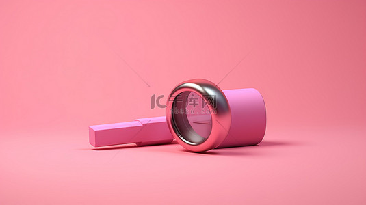 粉红色背景上的时尚网络搜索图标是 3D 插图中的简约设计元素