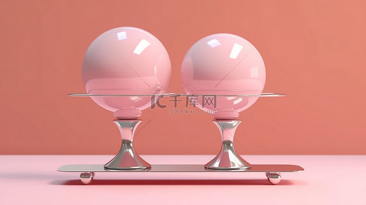 黄昏ppt背景图片_带有两个透明球体的高架粉红色支架，用于 3D 产品展示