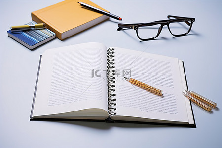 备忘录背景图片_一本打开的书，配有铅笔笔记本和眼镜