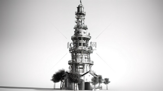 金风车背景图片_以 3d 形式描绘的塔在带有 alpha 通道的白色背景上被隔离