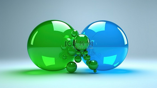 青色和石灰气泡聊天的 3D 渲染插图