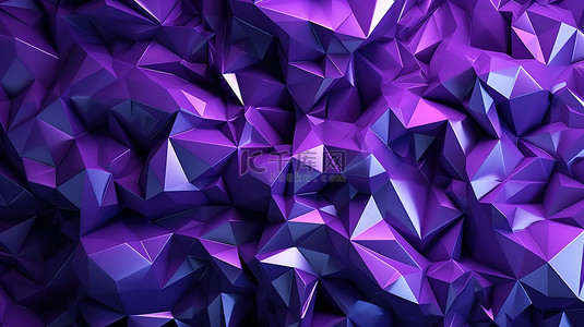 抽象 3d 渲染中的紫色渐变多边形三角形背景