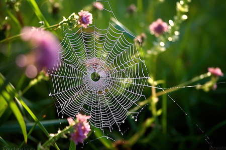 开满鲜花背景图片_草丛中开满鲜花的蜘蛛网