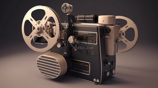 复古电影摄影机和卷轴胶片在 3d 渲染与拍板
