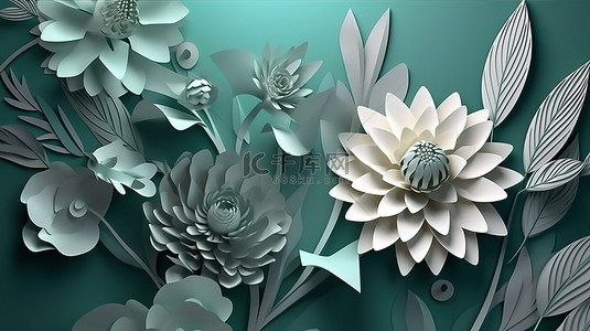 抽象花卉设计 3D 剪纸艺术品背景