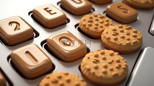 在白色背景 3d 渲染上输入带有两个附加 cookie 的密钥 cookie