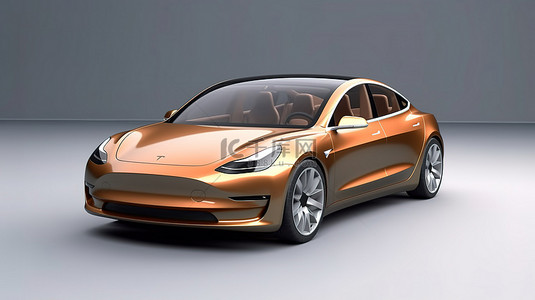 ppt汽车背景图片_精致的棕色轿车技术 3D 模型渲染