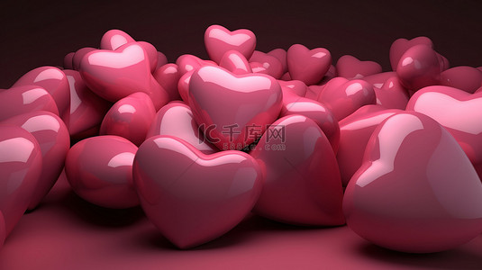 3d 渲染中描绘的一簇粉红色的心