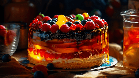 巧克力蛋糕背景背景图片_甜点树莓蓝莓巧克力酱蛋糕背景
