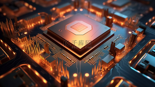 2022创新突破背景图片_板上 cpu 芯片的量子计算机技术的 3d 渲染