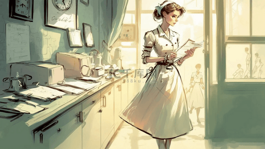 护士可爱背景图片_白色工作服背景