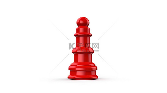 红色国际象棋图标的 3D 渲染，带有轮廓塔商业符号