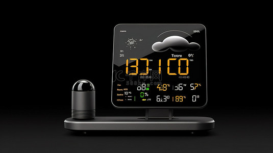 手绘家庭背景背景图片_数字无线家庭气象站的 3D 渲染，手机上显示黑色背景的实时天气