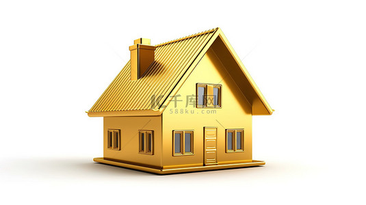 社交发布背景图片_白色背景上孤立的金色房屋的 3d 渲染