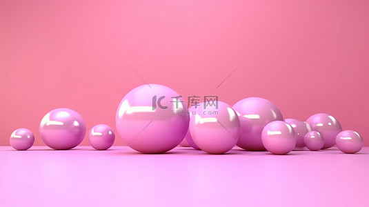 3D 粉色背景上的各种粉色球体渲染插图