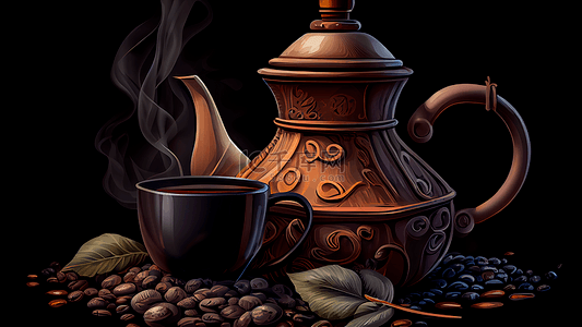 卡通咖啡豆背景图片_咖啡壶咖啡豆插画背景