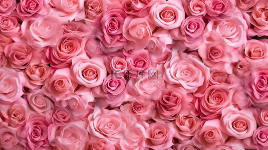3d 渲染中厚厚的粉红玫瑰墙