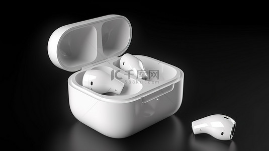 现代别致的白色无线耳机，带 3D 渲染插图