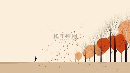 简约卡通风景背景图片_秋天简约扁平风景插画