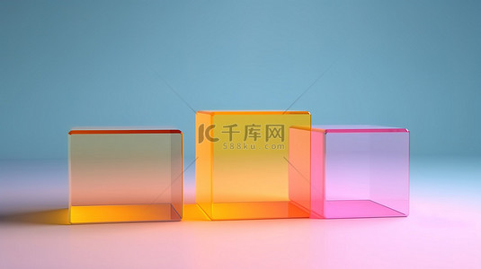抽象玻璃背景，具有多种颜色 3D 渲染的简约设计