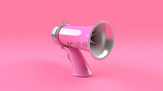 蓝粉色插画背景图片_双色调风格 3D 渲染粉色背景上的蓝色气喇叭，并为您的设计提供空间